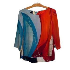 Akris Punto Main Sail Print Silk Blouse Long Sleeve Top Nautical Artsy Boho 8